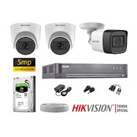 KIT 3 CÁMARAS SEGURIDAD HIKVISION 5MP + DISCO 1TB COMPLETO